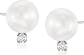 Ross-Simons 7-7.5mm Cultured Akoya Pearl and. Diamond Earrings in 14kt White Gold