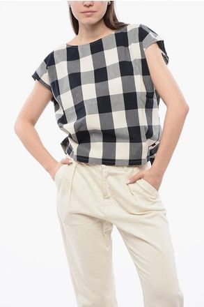 Woolrich Gingham Cotton Sleeveless Blouse with Drawstringed Bottom size M