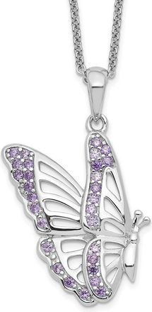 Diamond2Deal Sterling Silver Cubic Zirconia Never Give Up Butterfly Necklace