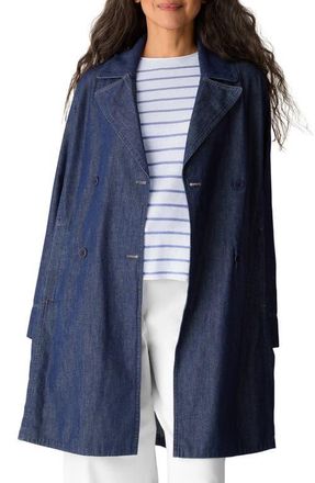 Eileen Fisher Double Breasted Denim Trench Coat in Dark Indigo at Nordstrom, Size Xx-Small