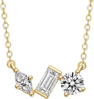 Rachel Glauber 14K Plated Cz Three Stone Necklace