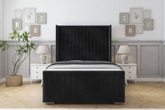 Sloomy Marlborough Naples Frame-Mattress-50 Upholstered Wingback Headboard in Black | Size: Small Single