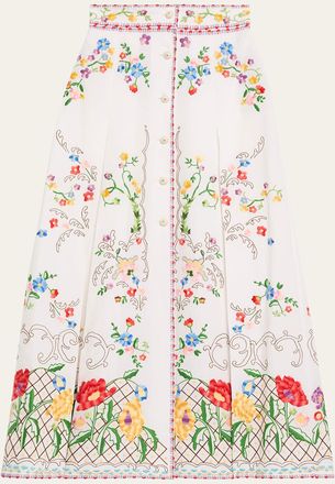 Valentino Garavani Floral Embroidered Midi Skirt