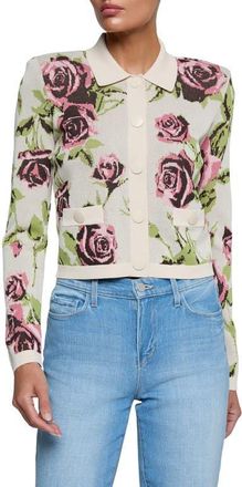 L'agence Osiris Jacquard Knit Jacket in Ecru/romantic Rose at Nordstrom, Size Xx-Small