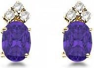 Allurez Oval Tanzanite & Diamond Stud Earrings 14k Yellow Gold (1.24ct)