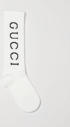 Gucci Calze da bambino in cotone stretch a coste con logo lettering a contrasto