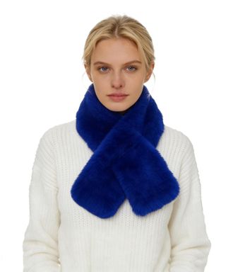 Lina & Lily Faux Fur Pull-Through Womens Winter Collar Scarf Neck Warmer Rectangle Fluffy (Royal Blue)
