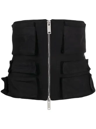 Unravel zip pockets corset - women - Cotton - L/XL - Black