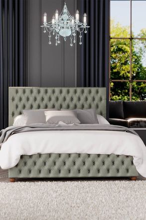 Laurence Llewelyn-Bowen Seren Ottoman Storage Bed in Plush Velvet Fabric, Custom Made in Duck Egg Blue | Size: Double