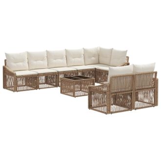 vidaXL Conjunto De Sof&aacute;s De Jard&iacute;n 9 Pcs Beige Rat&aacute;n Sint&eacute;tico Vidaxl
