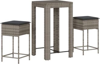 vidaXL Juego De Bar De Jard&iacute;n De 3 Piezas Con Cojines Rat&aacute;n Pe Gris Vidaxl