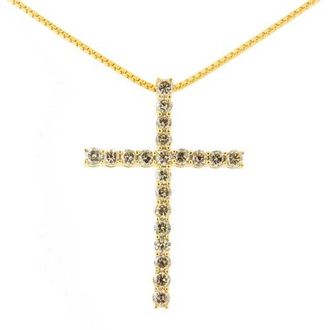 House of Brilliance Silver 1.0 Cttw Champagne Diamond Gold Cross Pendant Necklace for Women- 18 inch in Yellow Gold Over Silver at Nordstrom