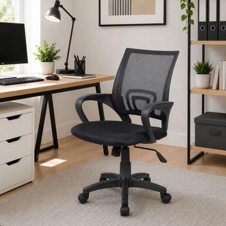 Dmora Silla De Oficina Dgell, Silla Operativa De Malla Con Reposabrazos, Asiento De Oficina Ergon&oacute;mico, 59x54h90/100 Cm, Negro - Dmora