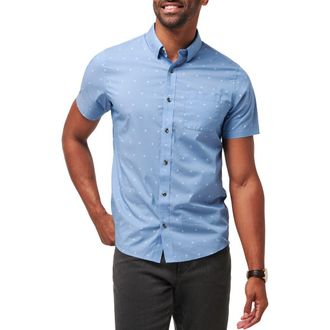 Travis Mathew Wind It In Stretch Short Sleeve Button-Up Shirt in Heather Quiet Harbor at Nordstrom Rack, Size Small