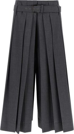 Brunello Cucinelli Bermuda Shorts met Plooi - Dames - Wijde Broeken - Grijs - M - Wol - Broeken