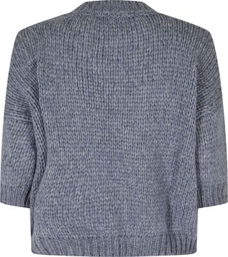 Roberto Collina Light Blue Chunky Knit Crew-Neck Sweater with Ribbed Trim