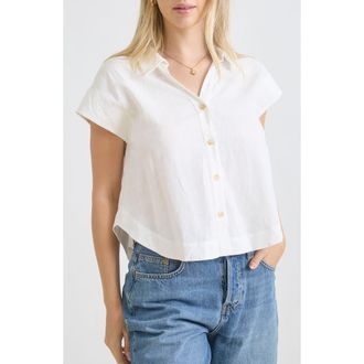 Blu Pepper Linen Blend Short Sleeve Button Down Shirt in White at Nordstrom Rack, Size Large