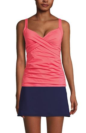 Lands End Wrap Underwire Tankini Top Swimsuit in Wood Lily at Nordstrom, Size 16