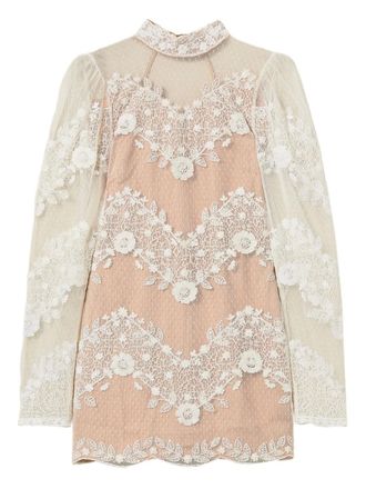 Twin-Set floral-lace tulle mini dress - White