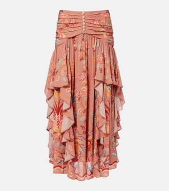 Farm Rio Gonna lunga con volant e pizzo floreale