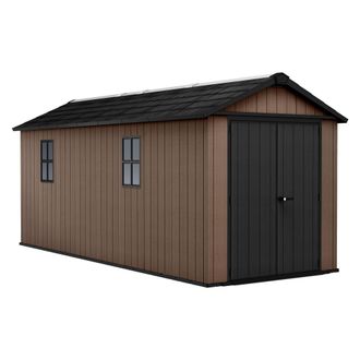 Keter Newton + 7517/1775 - Caseta De Jard&iacute;n 539x246x230 Cm Con 2 Puertas Para Almacenamiento De Herramientas, Acabado Efecto Madera Evotech+ En Resina Marr&oacute;