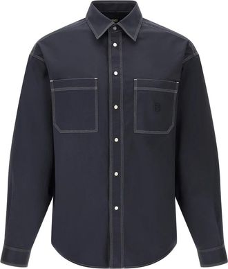 Fendi Katoenen Shirt - Heren - Casual Overhemden - Blauw - L - Katoen - Overhemden