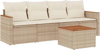 vidaXL Juego De Sof&aacute;s Jard&iacute;n Con Cojines 5 Pzas Rat&aacute;n Sint&eacute;tico Beige Vidaxl