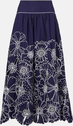Farm Rio Embroidered floral cotton midi skirt