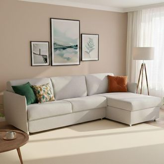 Dmora Sof&aacute; Cama Con Chaise Longue Scordia, Desenfundable, Almacenaje Hecho En Italia, Hidr&oacute;fugo, Multiposici&oacute;n Transformable En Cama, 260x160 Cm