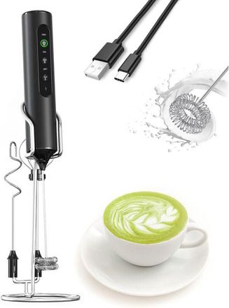 OEM Mousseur A Lait - Turbine Electrique 3 En 1 Rechargeable Usb-c - 3 Velocidades Con Pantalla Led - Para Cafe Latte Cappuccino Matcha Shakes - 1 Unidad