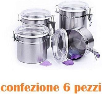 Trade Shop Trade Shop - Set 6 Pezzi Barattolo In Acciaio Inox 10 X 11 Cm Alimenti Zucchero Caff&egrave; Cucina