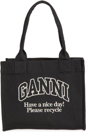 Ganni Large Logo Shopper Tote in Phantom at Nordstrom