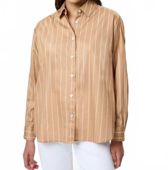 French Connection Alexis Poplin Fine Line Shirt In Macchiato