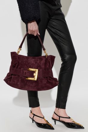Balmain Suede Bag Anthem Medium, Womens, Burgundy