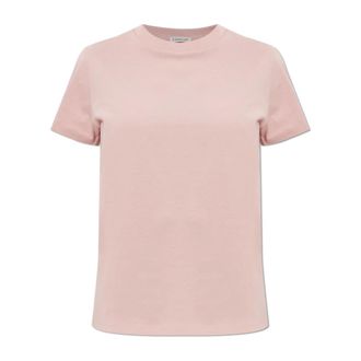 Moncler T-Shirts, female, Pink, Size: XS Embroidered Logo Cotton T-Shirt