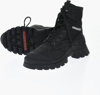 Dsquared2 Leather and Nylon Combat Boots with Contrast Logo size 40