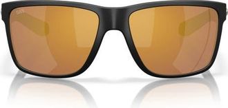 Costa Broadbill II 58mm Polarized Rectangular Sunglasses in Matte Black/Gold Mirror at Nordstrom