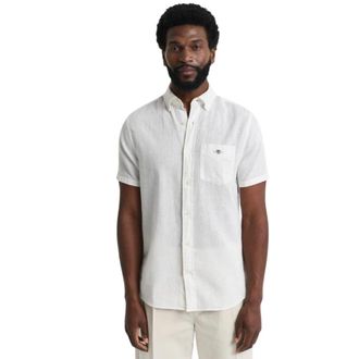 GANT White Cotton Linen Short Sleeve Shirt - male - Gant - Short Sleeve Shirts - White - S - Shirts