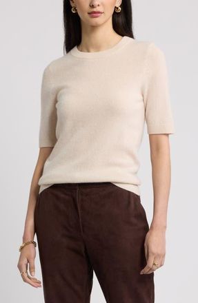Nordstrom Cashmere Short Sleeve Crewneck Sweater in Beige Beach at Nordstrom, Size Xx-Small