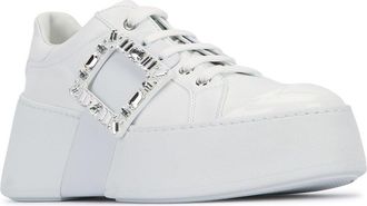 Roger Vivier Womens Viv Skate High Strass Sneakers Bianco Calfskin Fgl
