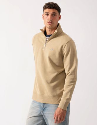 GANT Mens GANT Mens Regular Fit Shield Logo Half Zip Sweatshirt - 224 Woody Beige - Tan - Size: 38