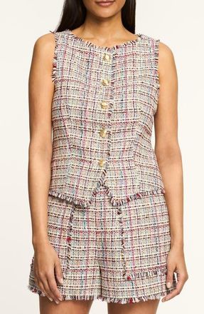 Cinq &agrave; Sept Camen Wildflower Fringe Trim Tweed Vest in Ivory Multi at Nordstrom, Size Xx-Small