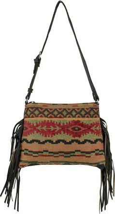 American West Womens Hand Woven Tapestry Zip Top Shoulder Bag With Fringe In Multi