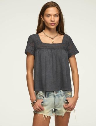 Lucky Brand Womens Lace Trim Swing Top
