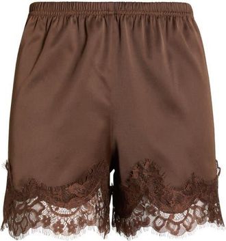 Open Edit Lace Trim Satin Shorts in Brown Terra at Nordstrom, Size Xx-Small
