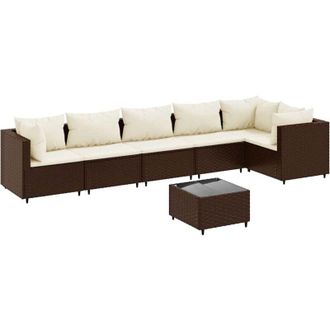 vidaXL Vidaxl - Set Muebles De Jard&iacute;n 7 Piezas Y Cojines Rat&aacute;n Sint&eacute;tico Marr&oacute;n