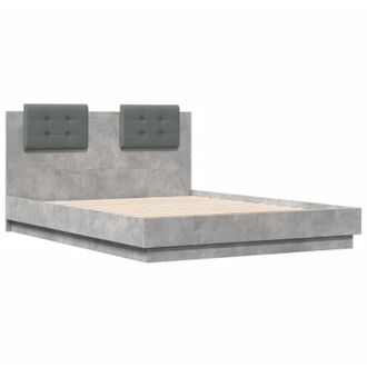 vidaXL Vidaxl - Cama Con Cabecero Madera De Ingenier&iacute;a Gris Hormig&oacute;n 135x190 Cm