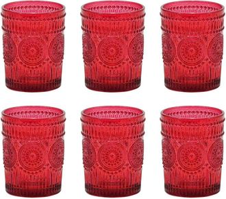 Trade Shop Trade Shop - Set 6 Pcs Vasos En Color Rojo Para Bebidas De Agua Capacidad 30cl Con Decoraci&oacute;n