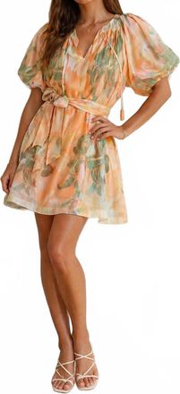 Jade Yoga Puff Sleeve Dress In Peach Paradise