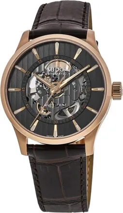 Mido Multifort Skeleton Vertigo Anthracite Dial Leather Strap Mens Watch